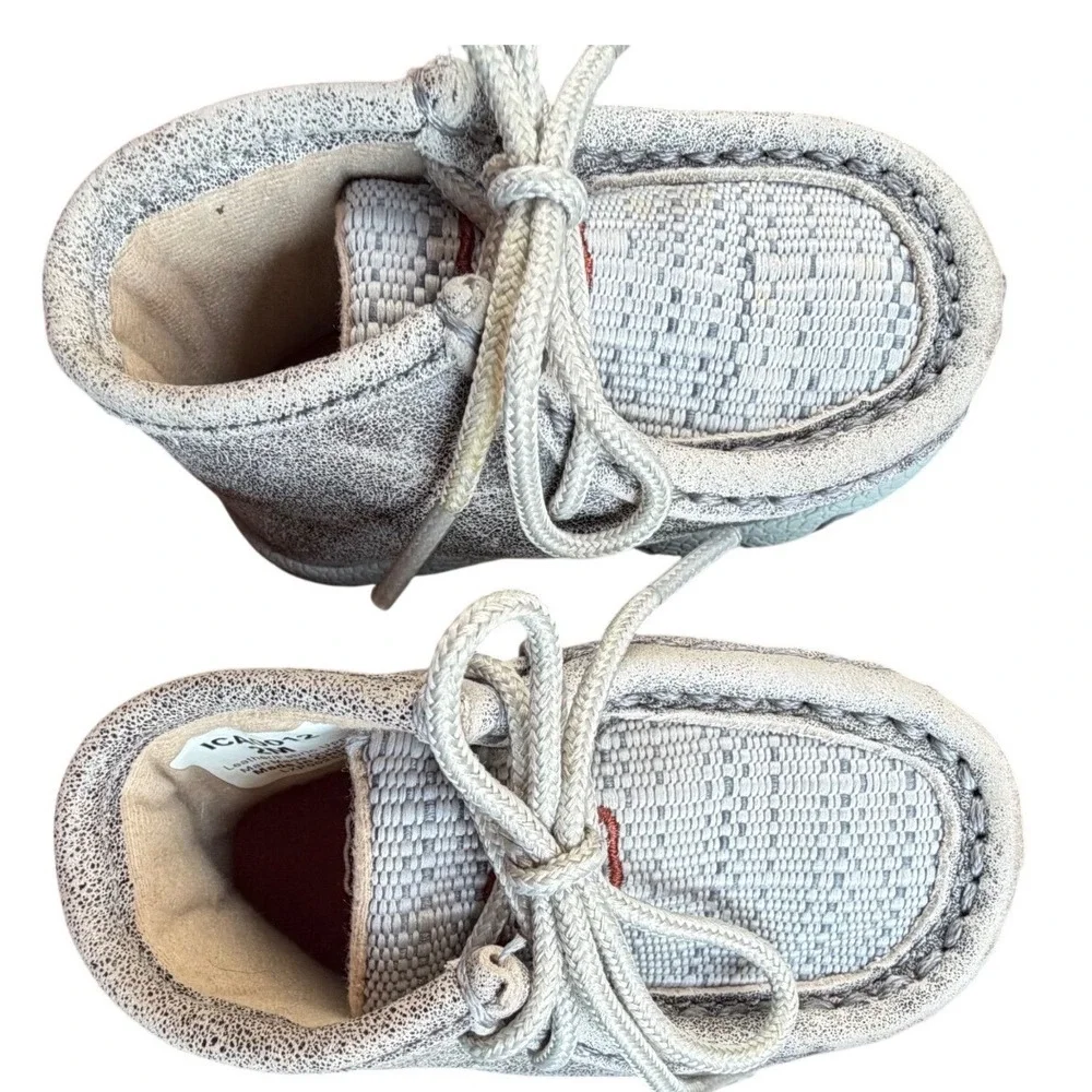 Twisted X Infant Grey Crackle Leather Woven Moccasins ICA0012 Size 2M